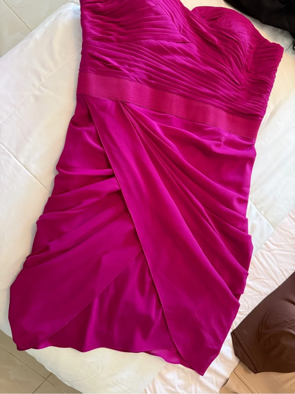 Fuchsia Spaghetti Strap Ruched Bodice Dress - Picture 10 of 11